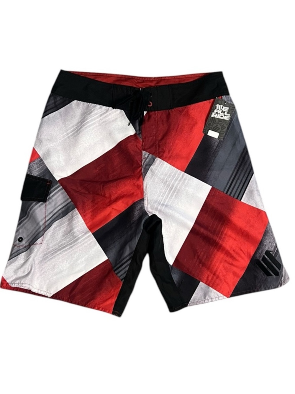 We All Ride Board Shorts L Red Black White